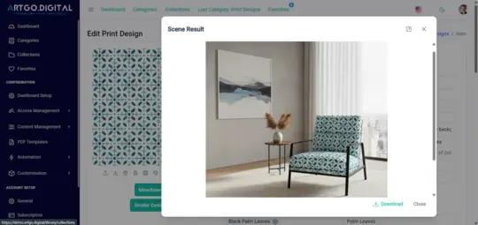 Interactive realistic viewing of textile designs on ArtGo.Digital